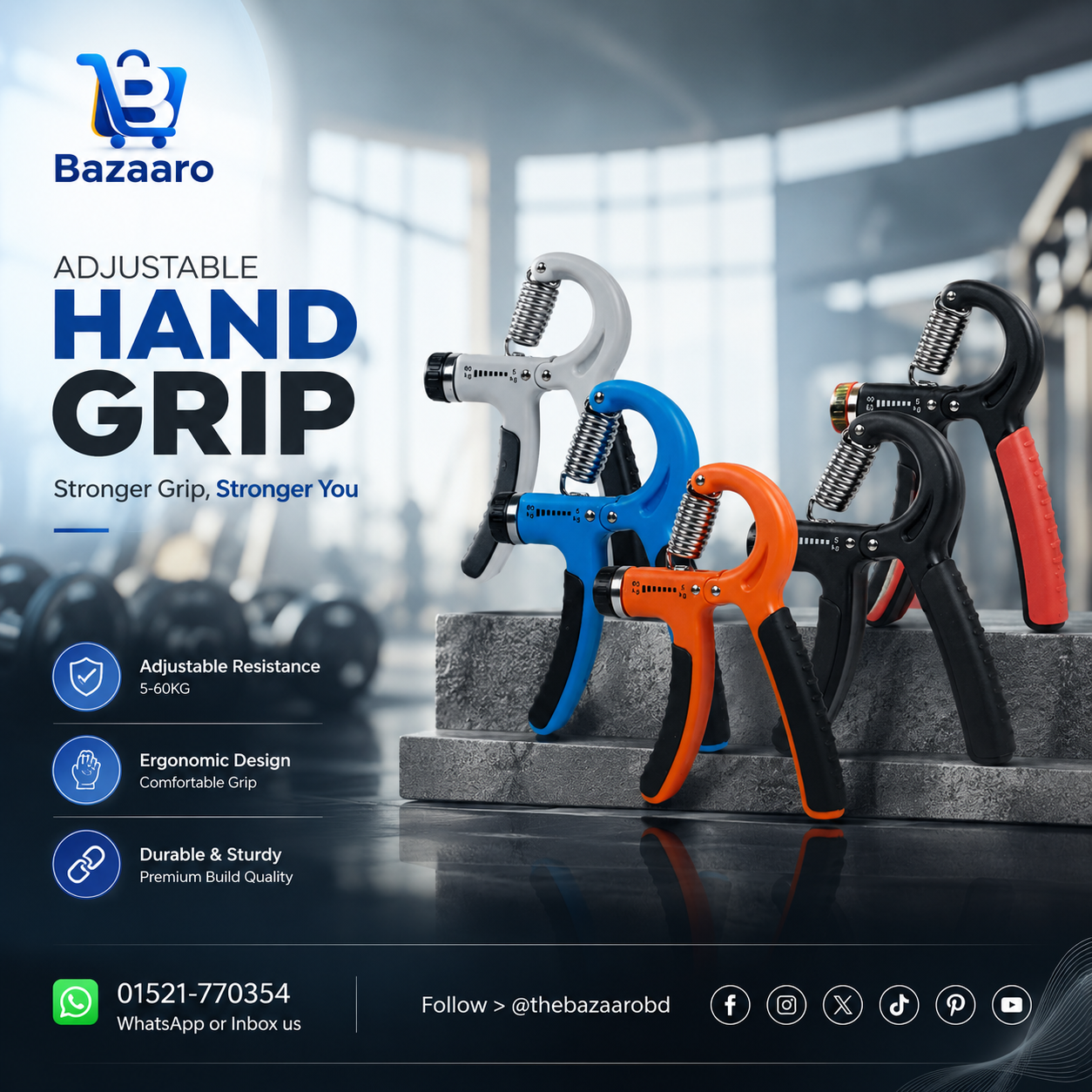 5-60Kg Gym Fitness Hand Grip Men Adjustable Finger Heavy Exerciser Strength for Muscle Recovery Hand Gripper Trainer