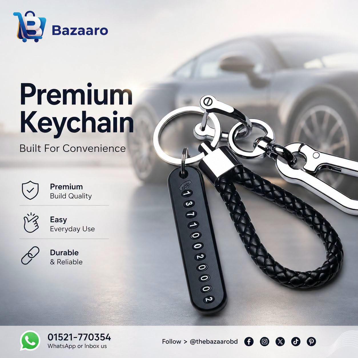 Phone Number Anti-Lost Phone Number Key Ring Keychain for Car and Motorbike